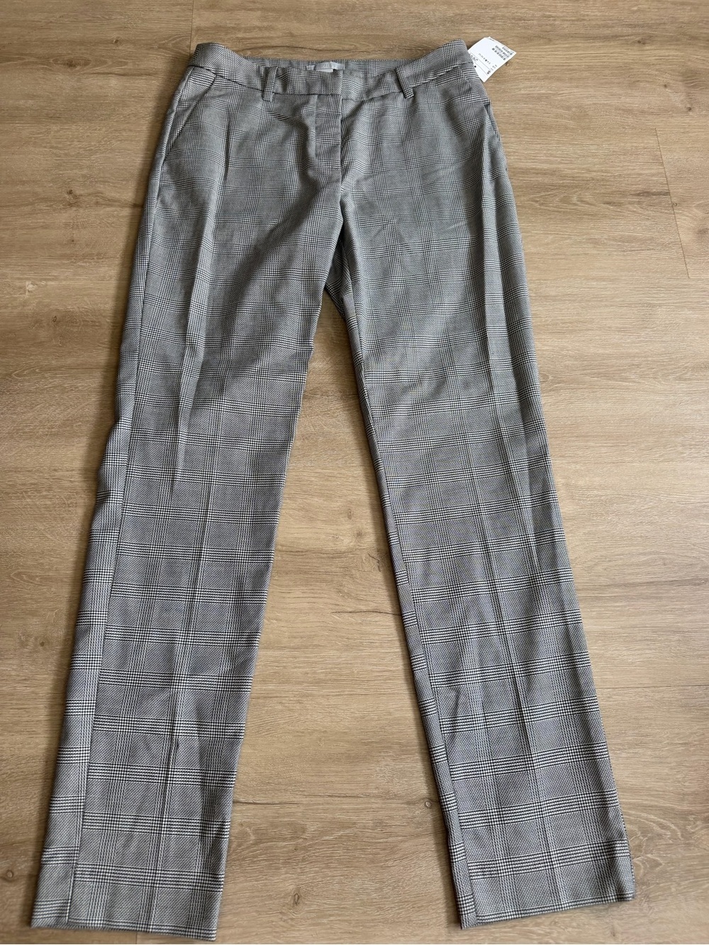 H&M Gray Plaid Straight Slim Leg Trousers SZ 6 NWT